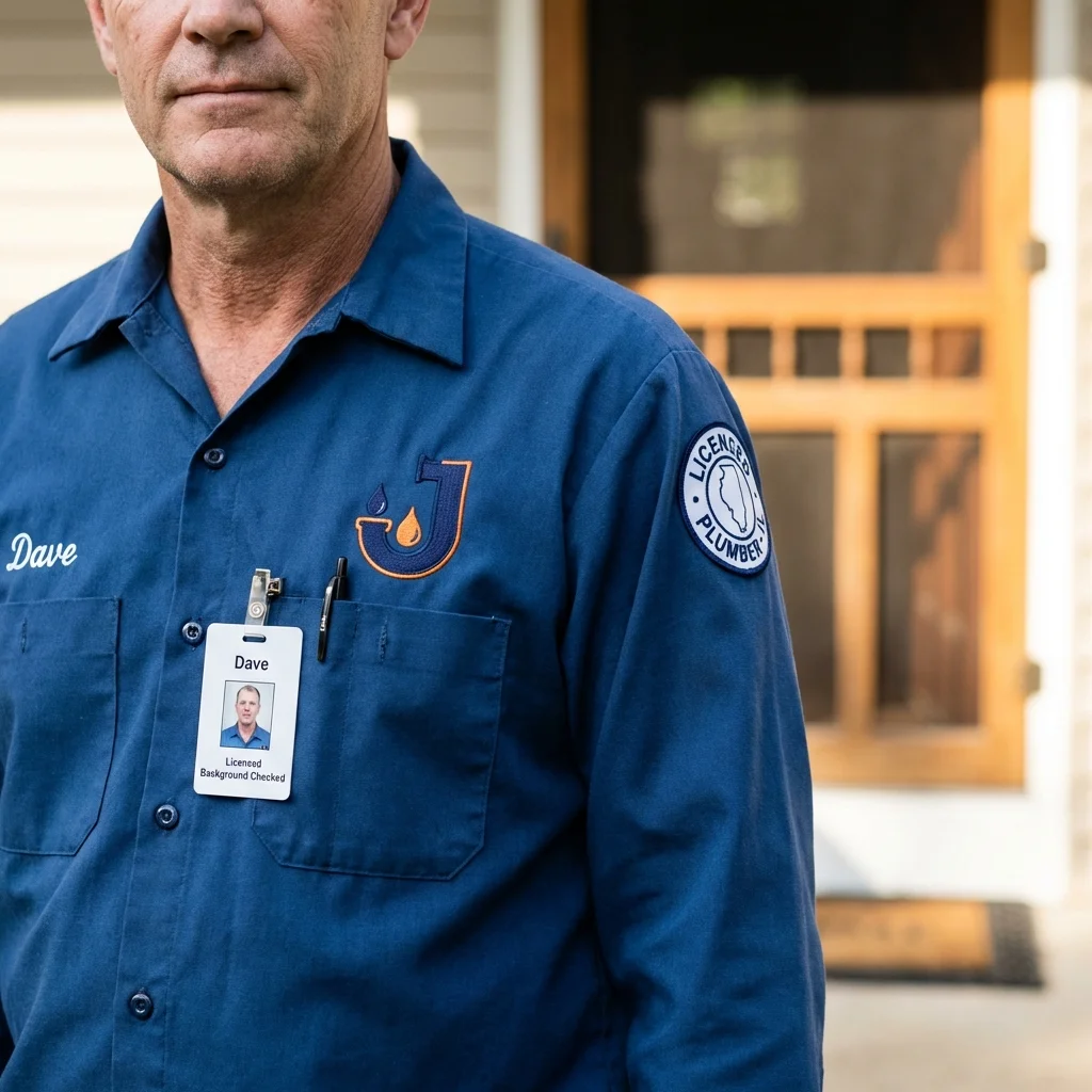 Licensed plumber showing ID badge in Georgetown, DE