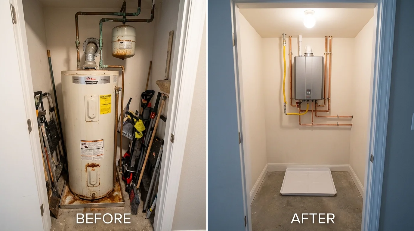 Tank water heater versus wall-mounted tankless unit comparison for Georgetown, DE homeowners