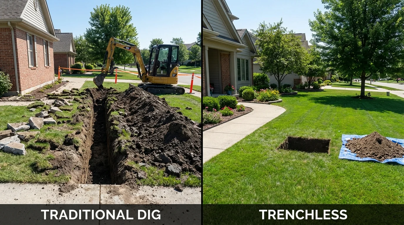 Trenchless sewer repair with minimal yard damage versus traditional excavation in Georgetown, DE